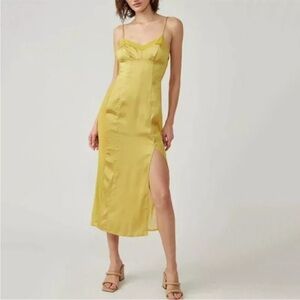 NWT Free People City Cool Satin Slipdress in Bitter Oil size S